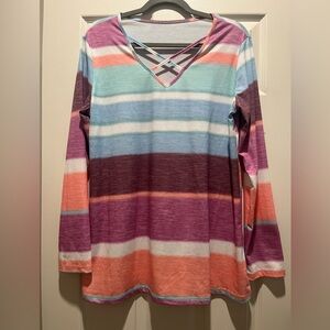 Stripey casual shirt with X design in front size large